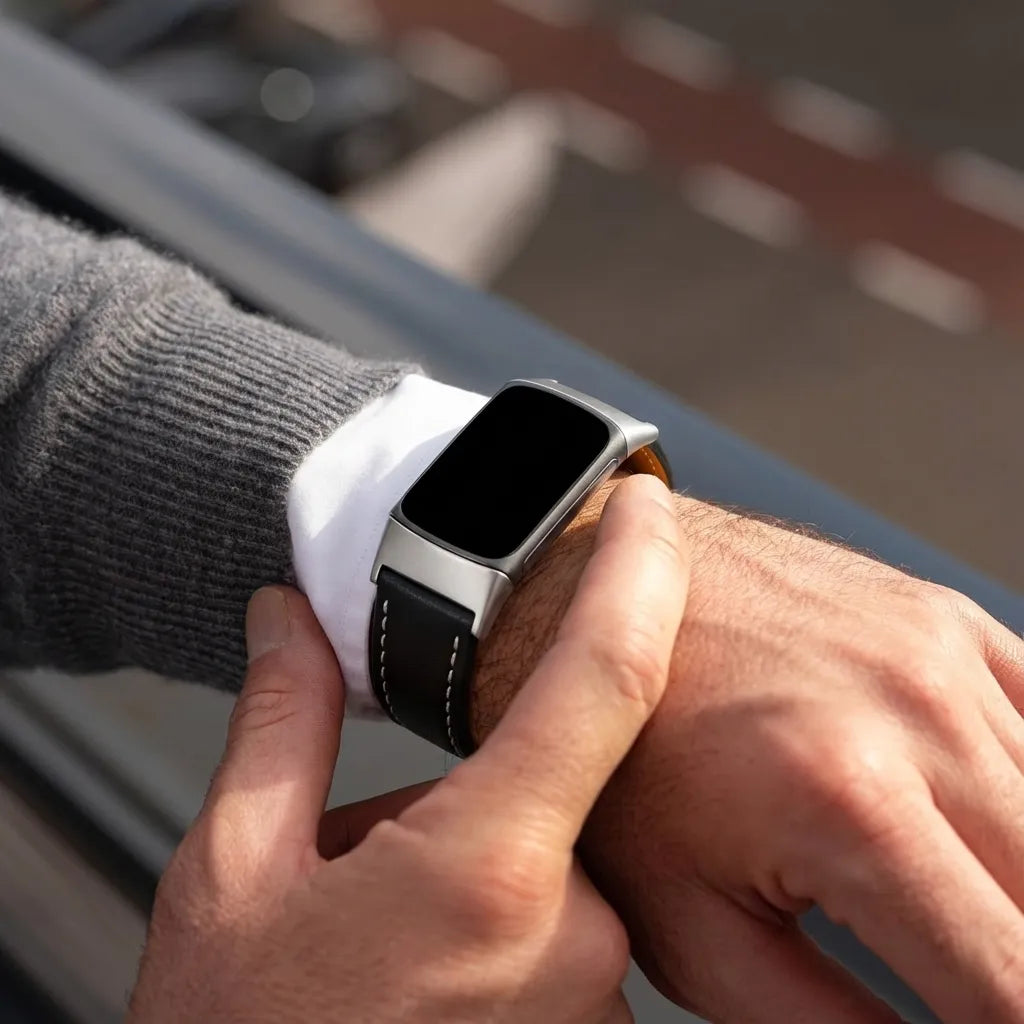 Fitbit Charge 5 modern leren bandje (zwart)