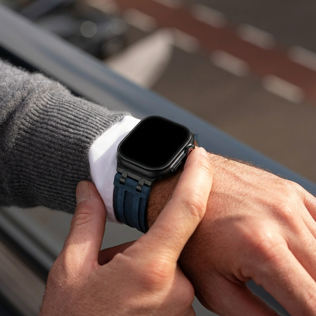 Apple Watch Ultra solide lederen band (donkerblauw)