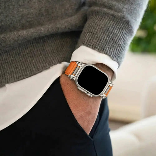 Bandz Apple Watch Ultra nylon band 'Explorer' (oranje met titanium)