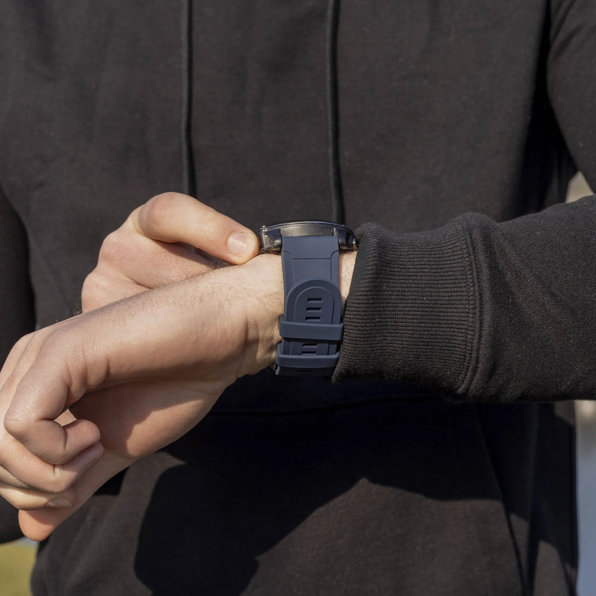 Glossy Silicone Strap, dark blue, lifestyle photo
