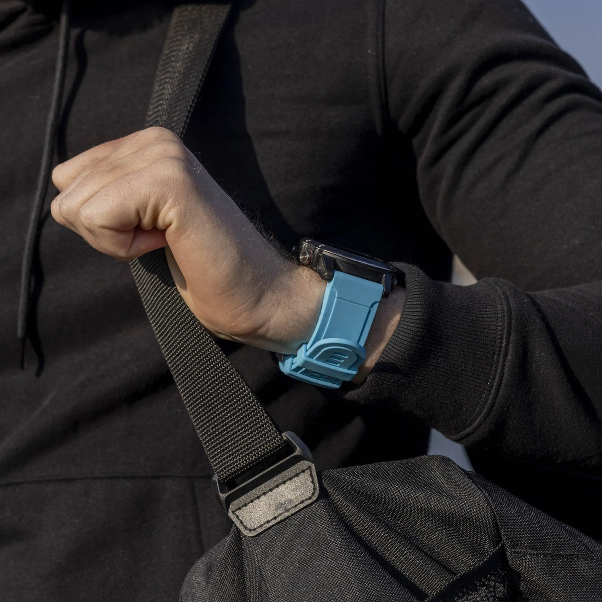 Glossy Silicone Strap, light blue, lifestyle photo