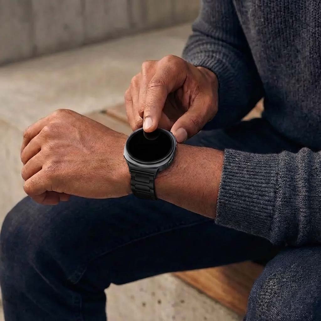 Bandz Samsung Galaxy Watch 8 Classic titanium band 'Deluxe' (zwart)