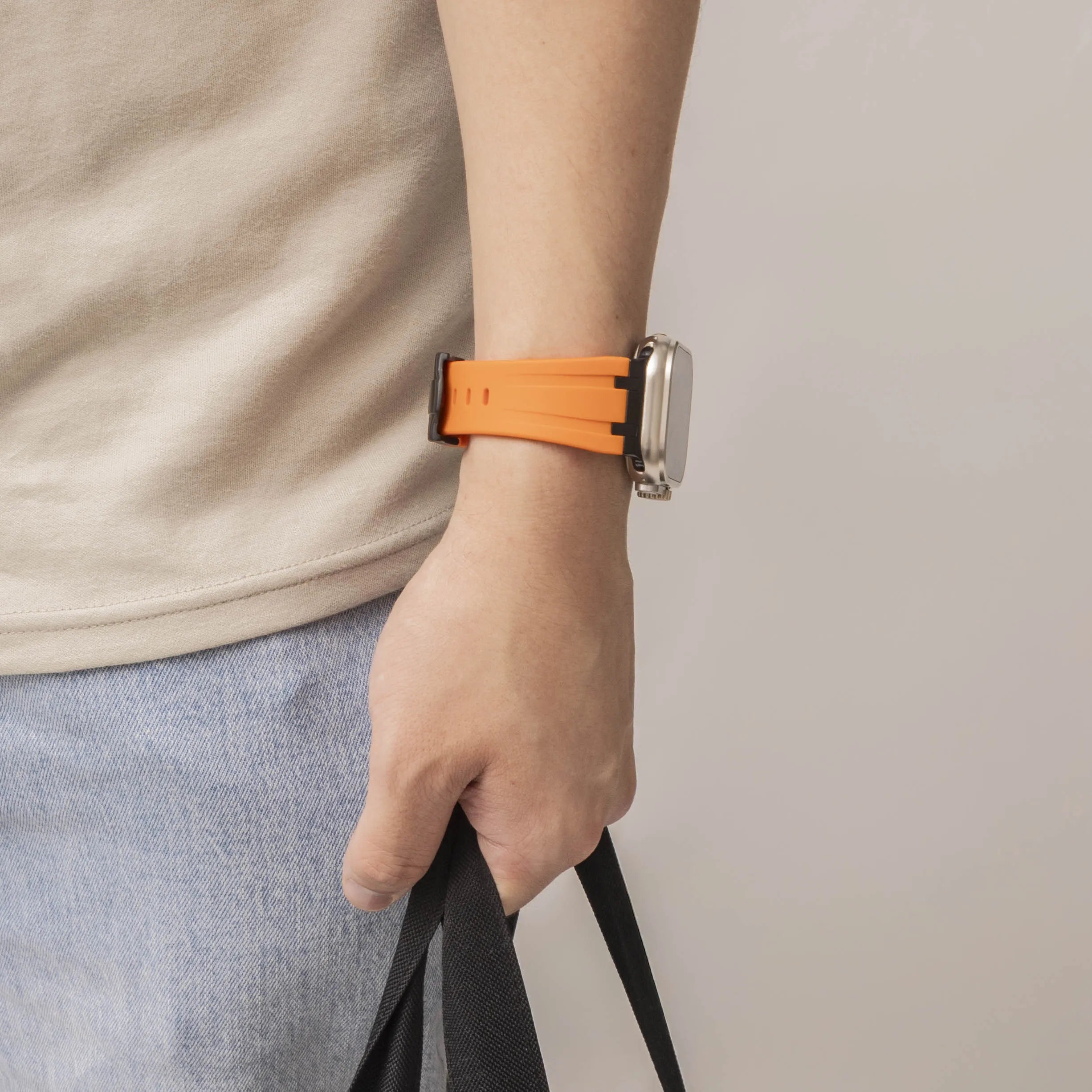 Apple Watch luxe liquid silicone band (oranje met zwart)