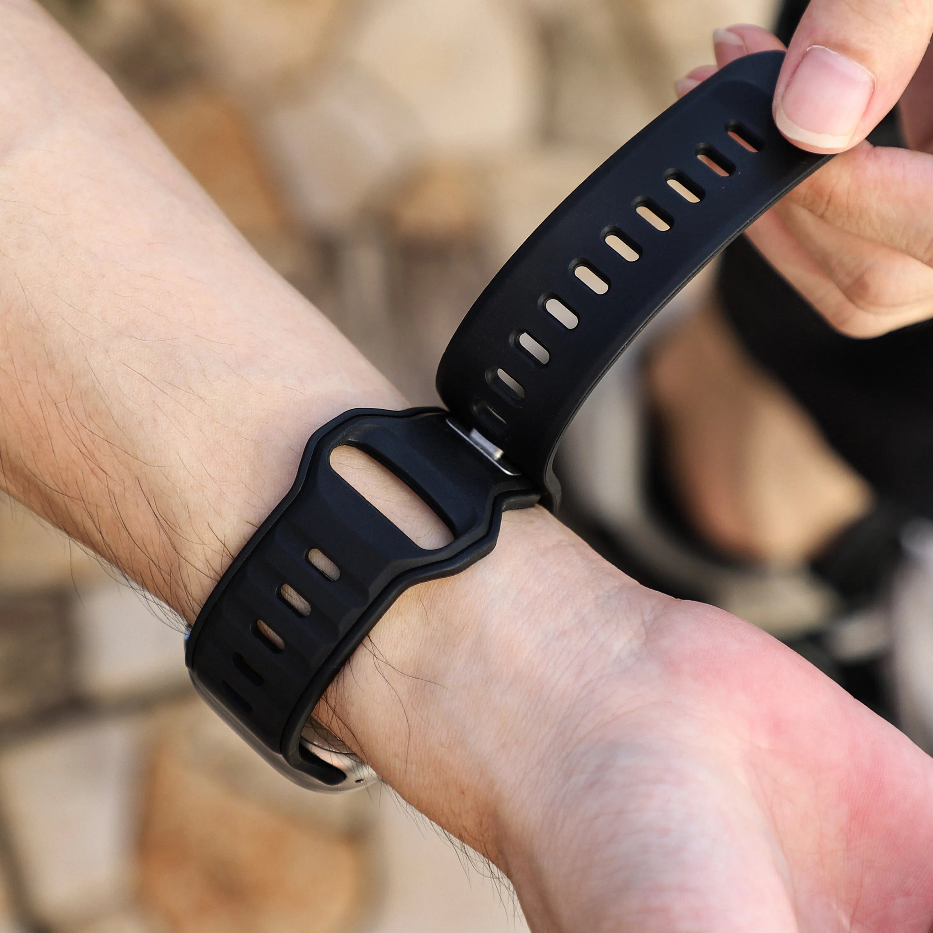 Apple Watch premium outdoor siliconen bandje (zwart/zwart)