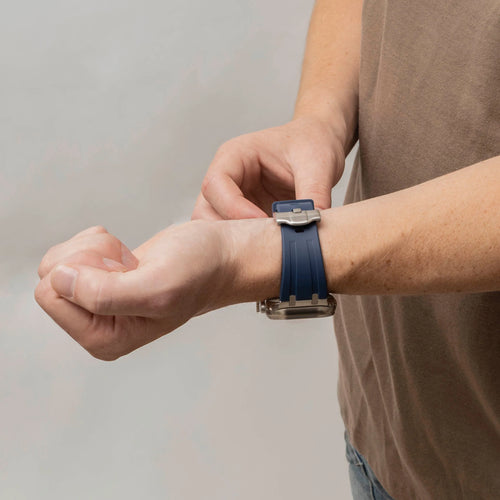Luxury Liquid Silicone Strap, blue/silver, lifestyle photo