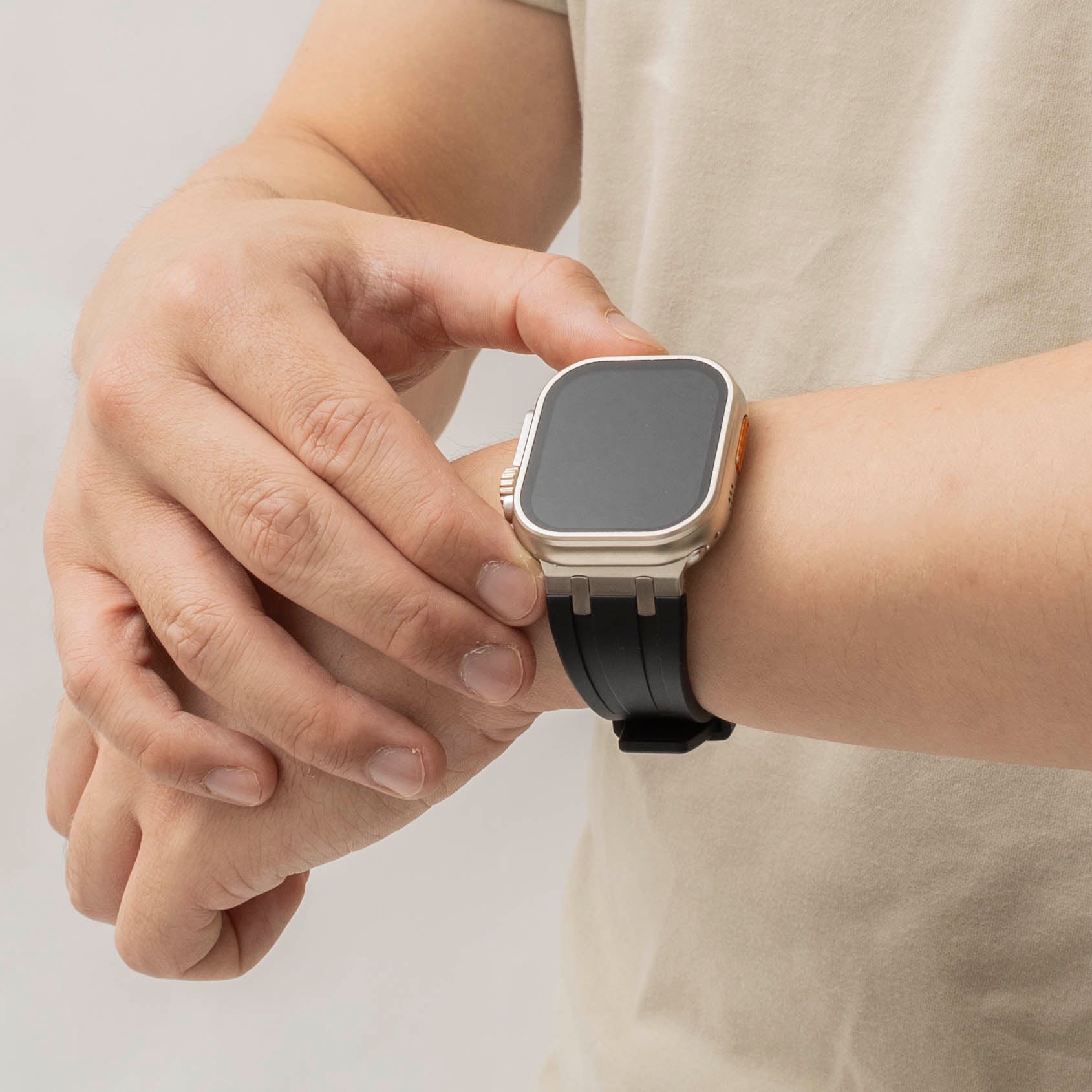 Apple Watch Ultra Luxury Liquid Silicone Strap (Black/Silver)