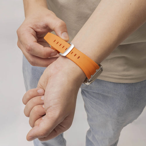 Bandz Apple Watch siliconen band 'Luxe Liquid' (oranje met zilver) 