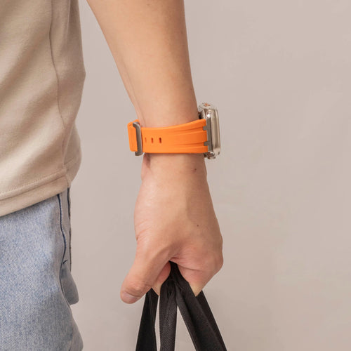 Bandz Apple Watch siliconen band 'Luxe Liquid' (oranje met zilver) 