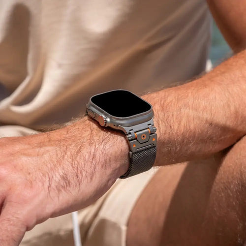 Rugged Milanese Strap, titanium grey, lifestyle photo