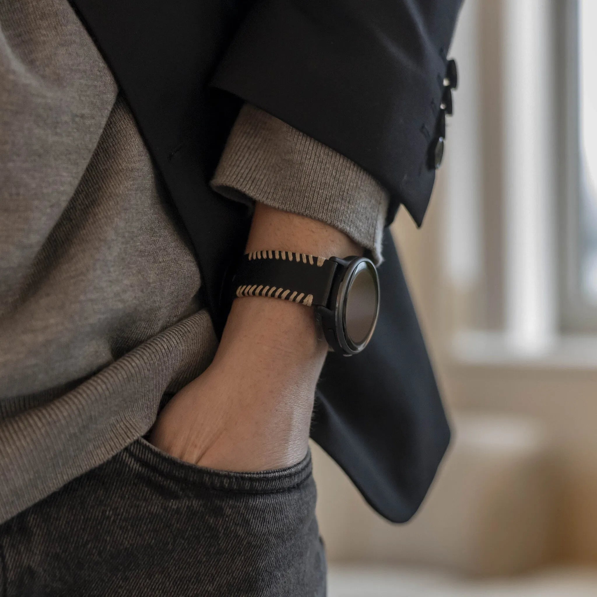 OnePlus Watch 3 Stitched leren band (zwart)