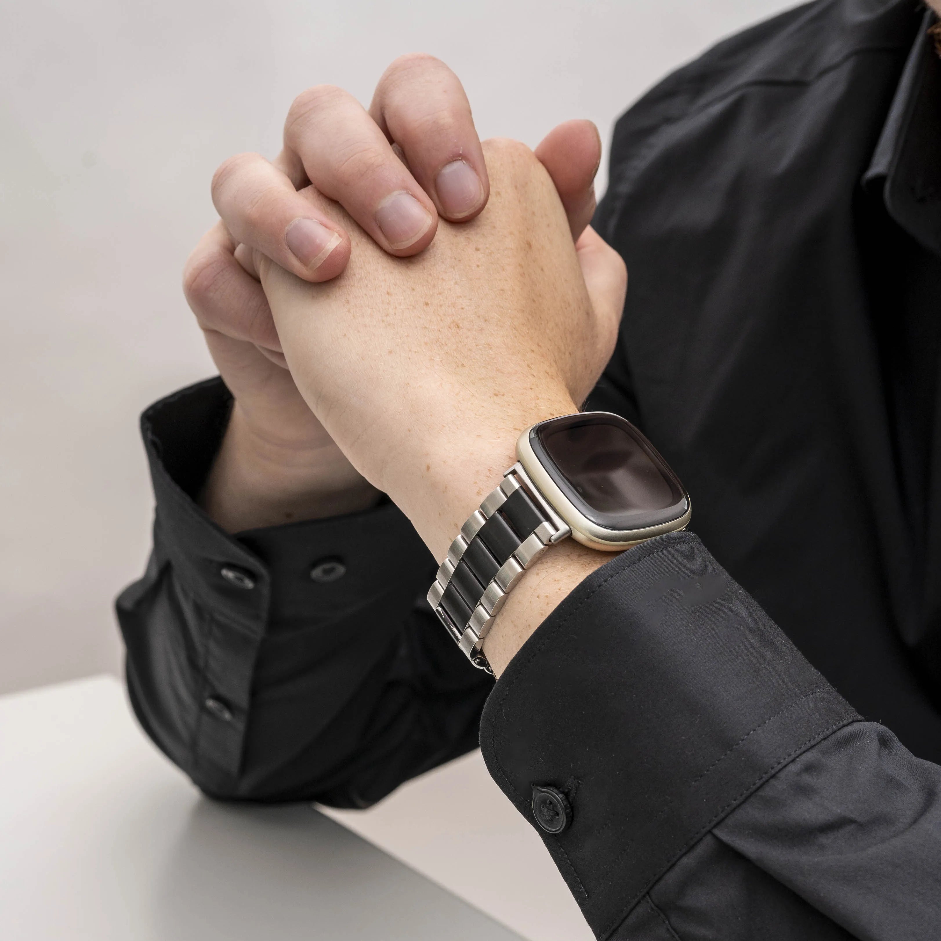 Fitbit Versa 4 Steel Strap (Silver/Black)