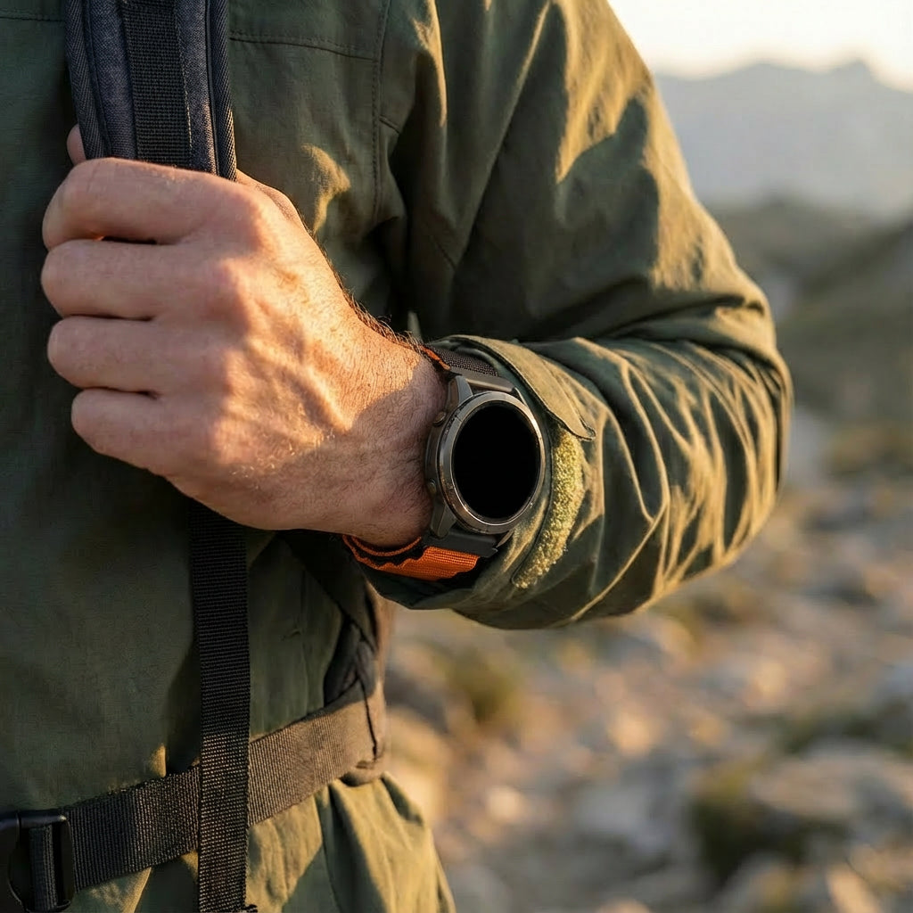 Bandz Garmin Forerunner 255 Alpine Nylon Strap (Black/Orange)