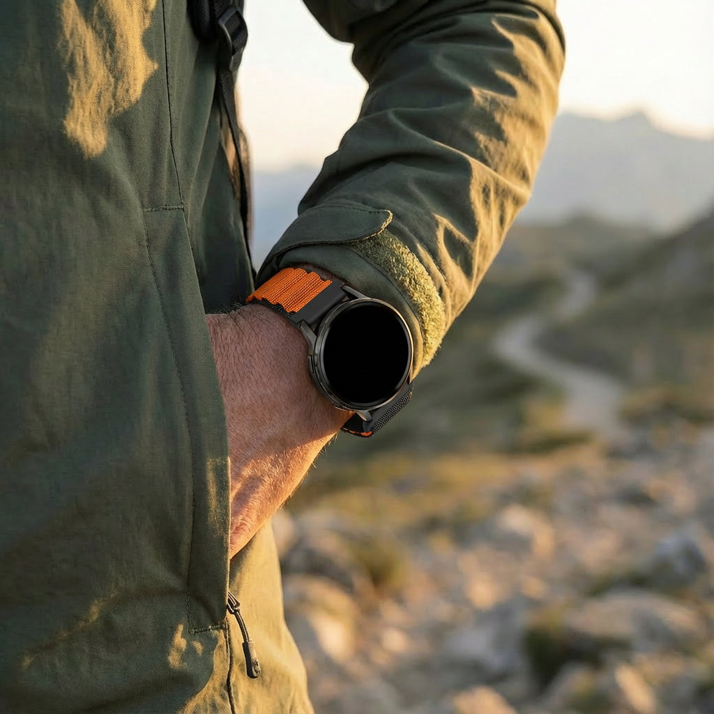 Bandz Garmin Forerunner 255 Alpine Nylon Strap (Black/Orange)