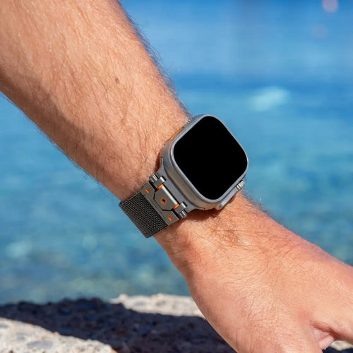 Rugged Milanese Strap, titanium grey, lifestyle photo