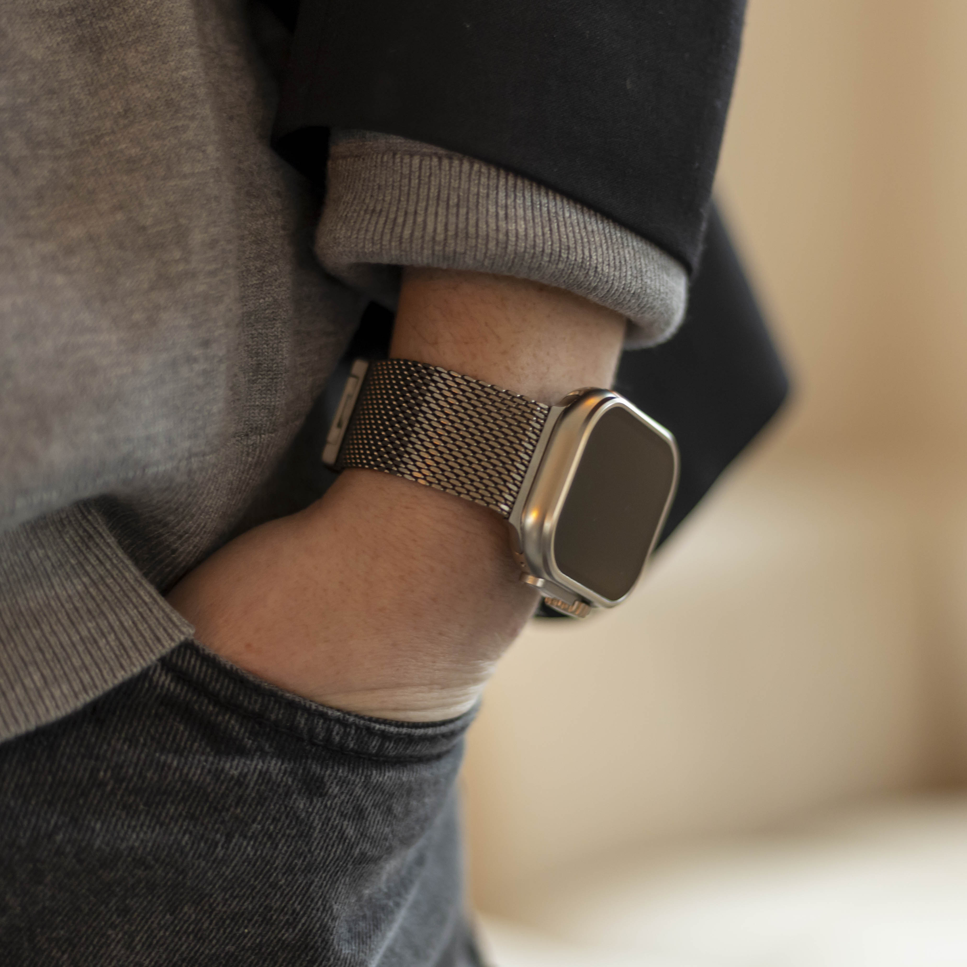 Bandz Apple Watch Ultra Milanese loop band met P-buckle (zilver)