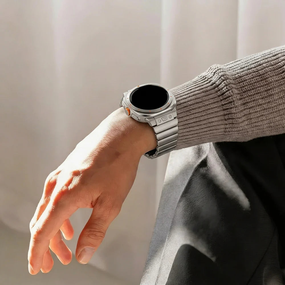 Bandz Samsung Galaxy Watch Ultra 2 titanium band 'Hybrid' (titanium/oranje)