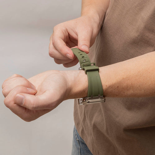 Silicone Strap 'Luxe Liquid', green with titanium, lifestyle photo