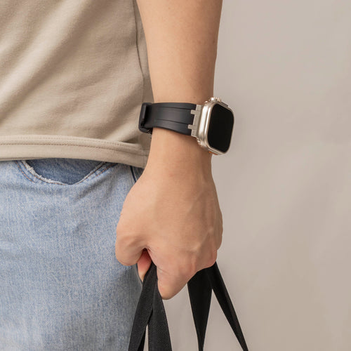 Silicone Strap 'Luxe Liquid', black with silver, lifestyle photo