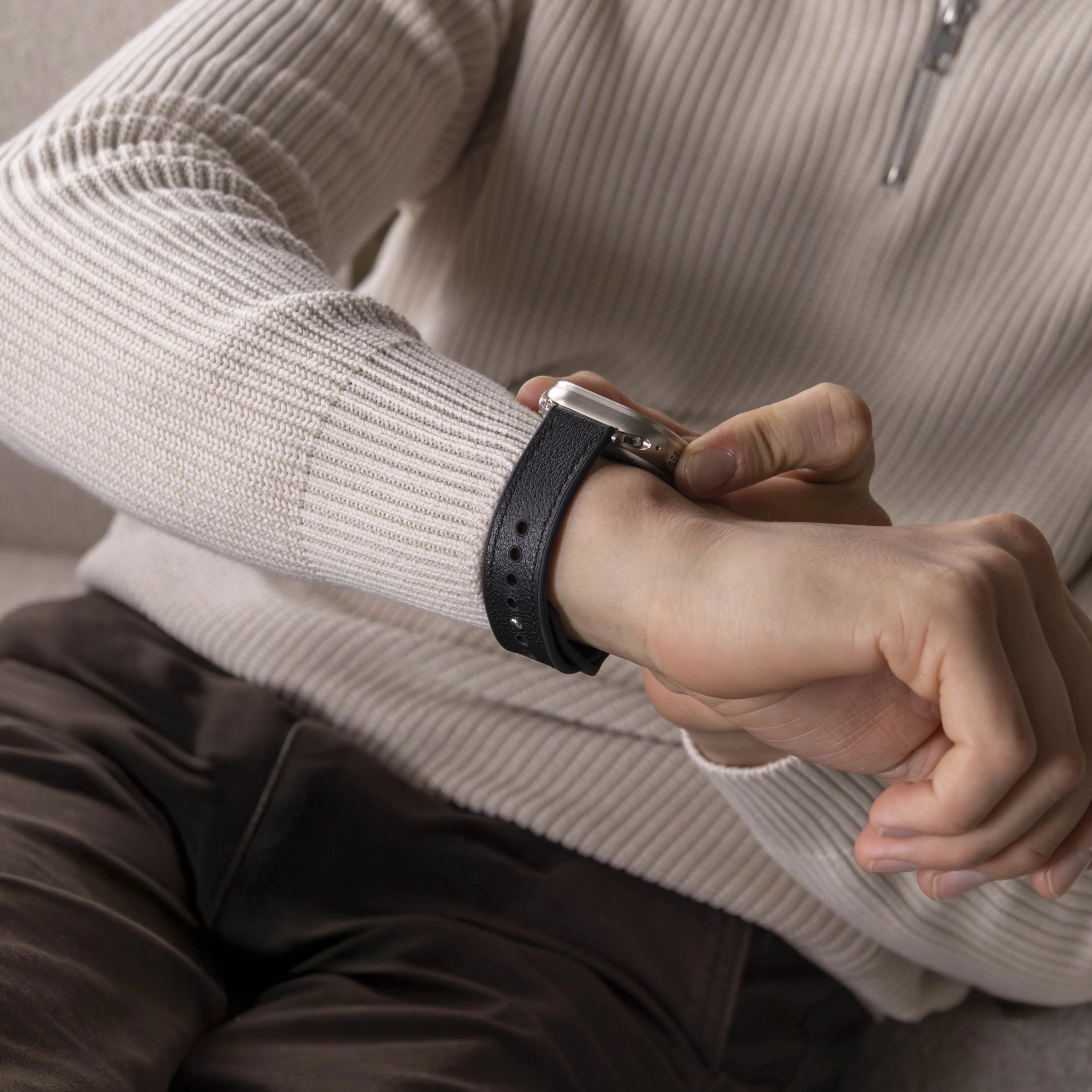 Apple Watch leren hybrid bandje (zwart)