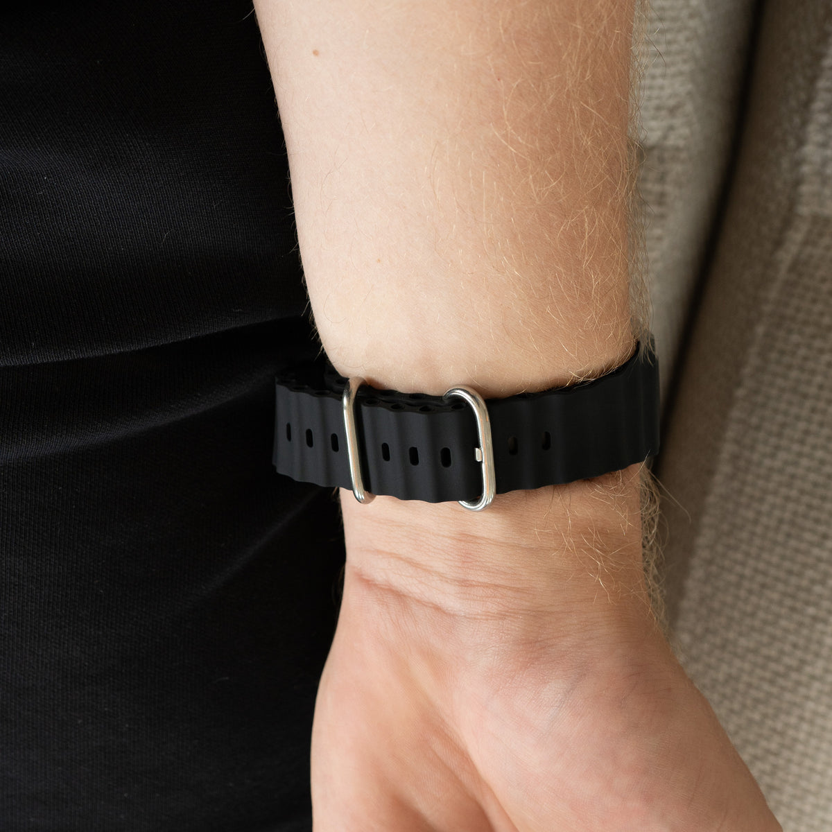 Silicone Ocean Strap, black, lifestyle photo