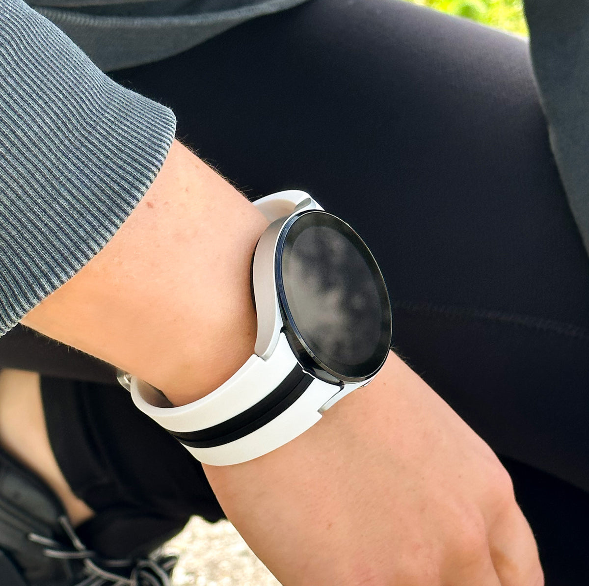 Silicone Magnetic Sport Strap, white/black, lifestyle photo