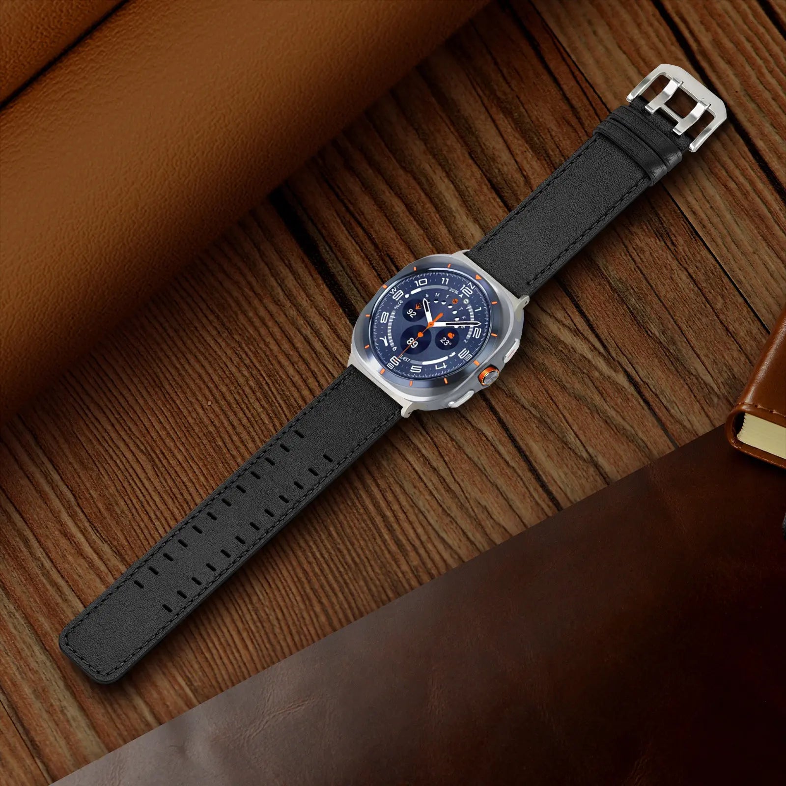 Samsung Galaxy Watch Ultra double pin leren band (zwart)