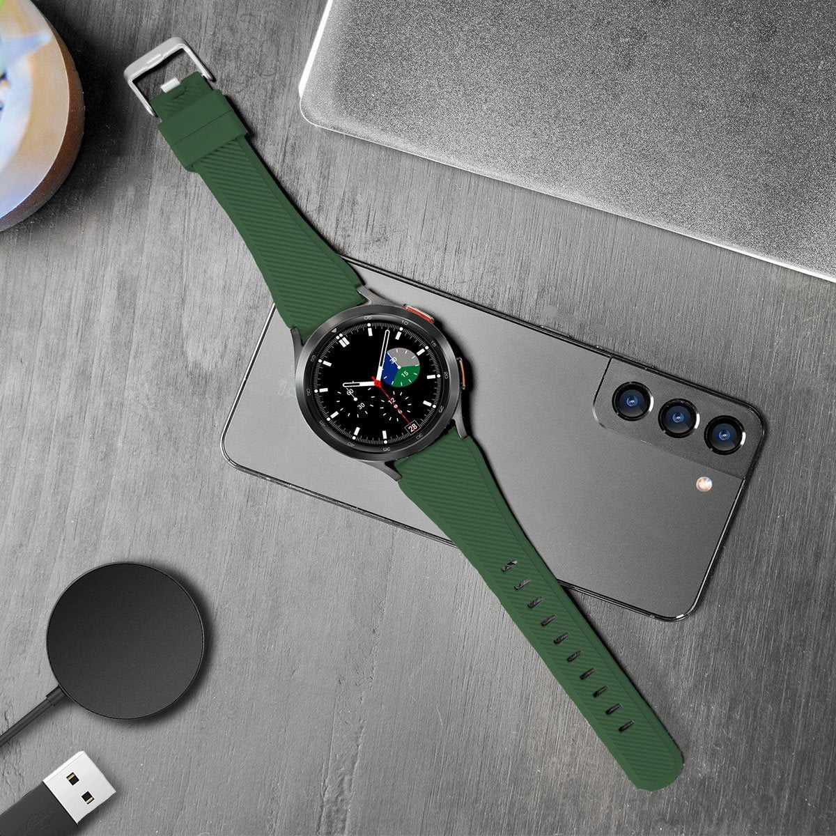 Twill Silicone Strap, army green, lifestyle photo