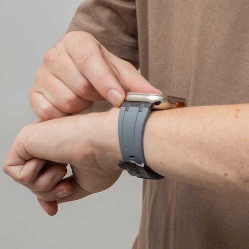 Luxury Liquid Silicone Strap, dark grey with black, lifestyle photo