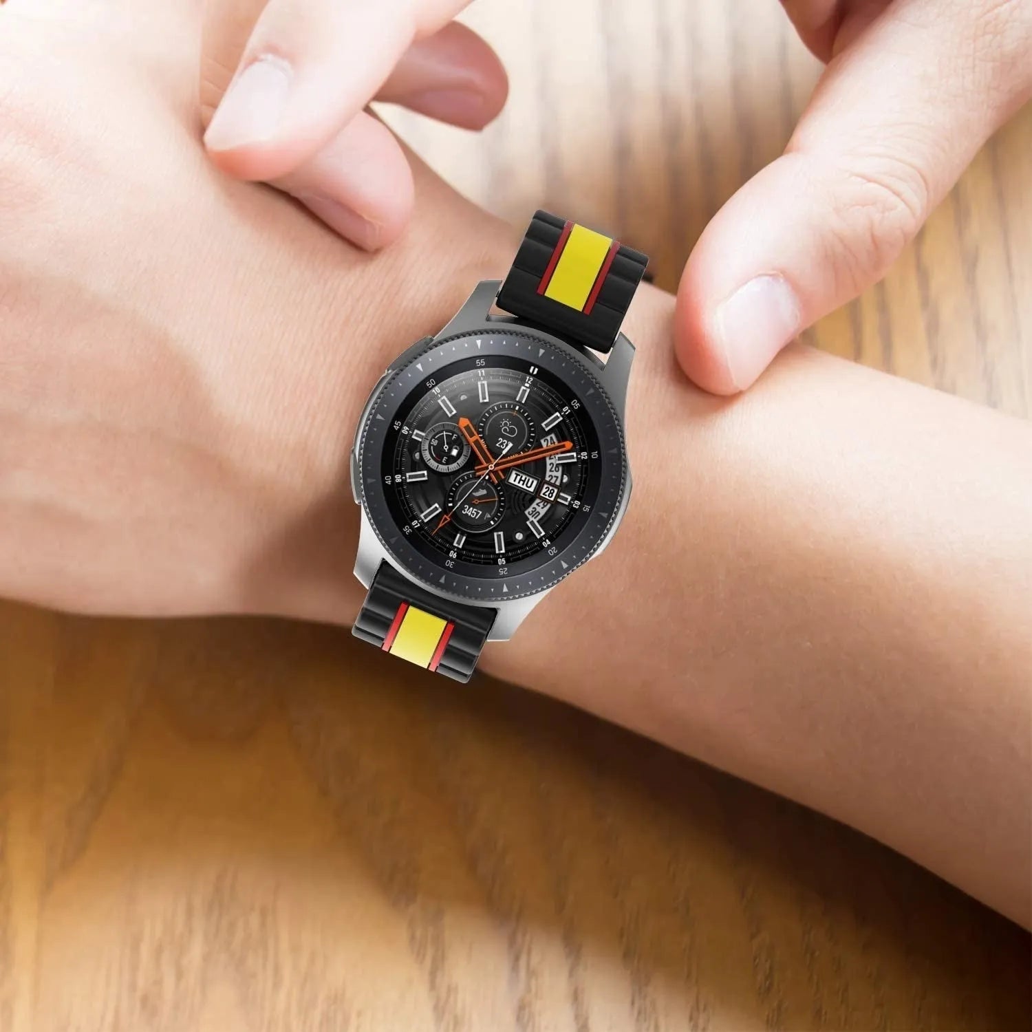 Silicone Special Edition Strap, black/yellow, lifestyle photo