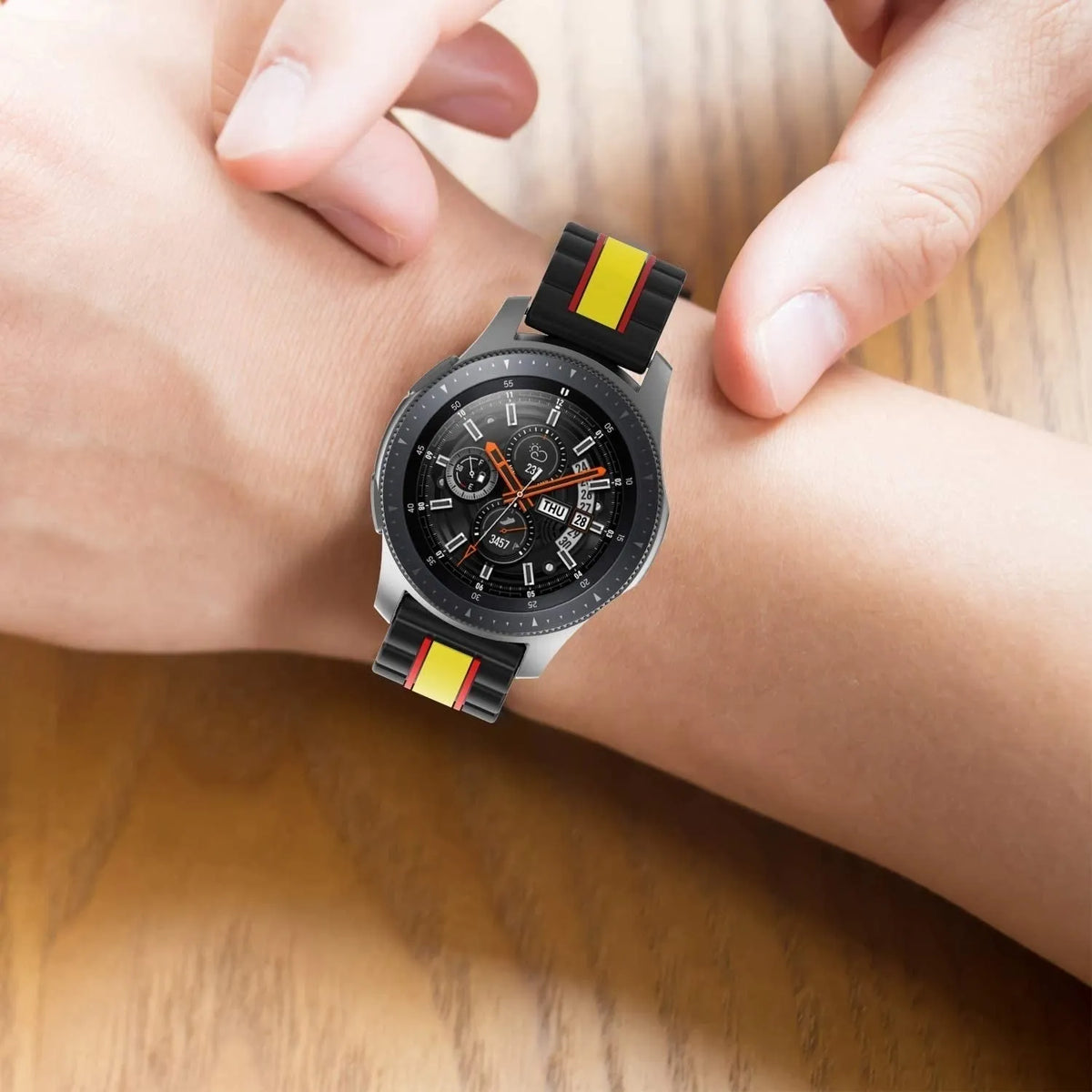 Silicone Special Edition Strap, black/yellow, lifestyle photo
