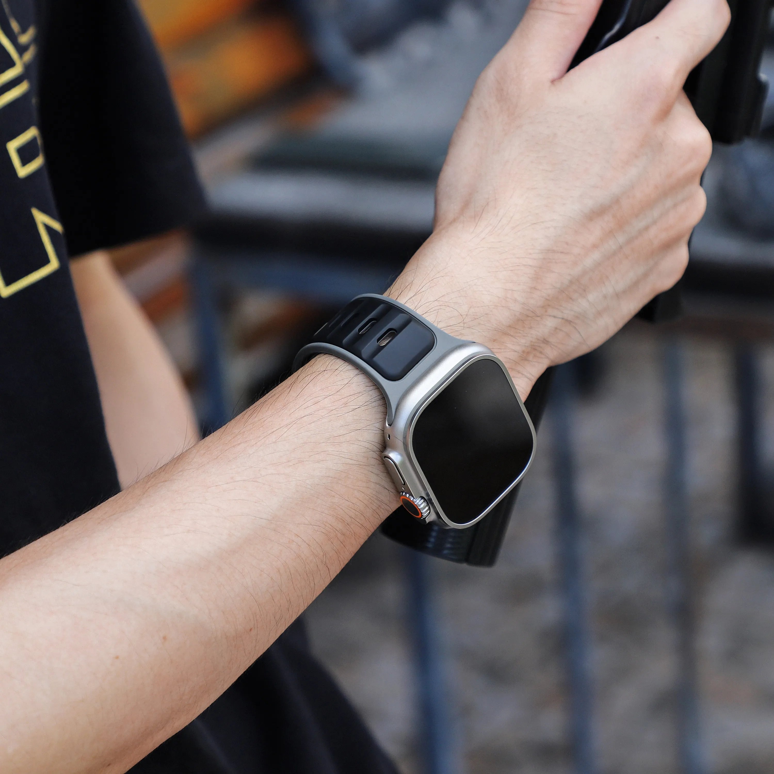 Apple Watch premium outdoor siliconen bandje (zwart/grijs)