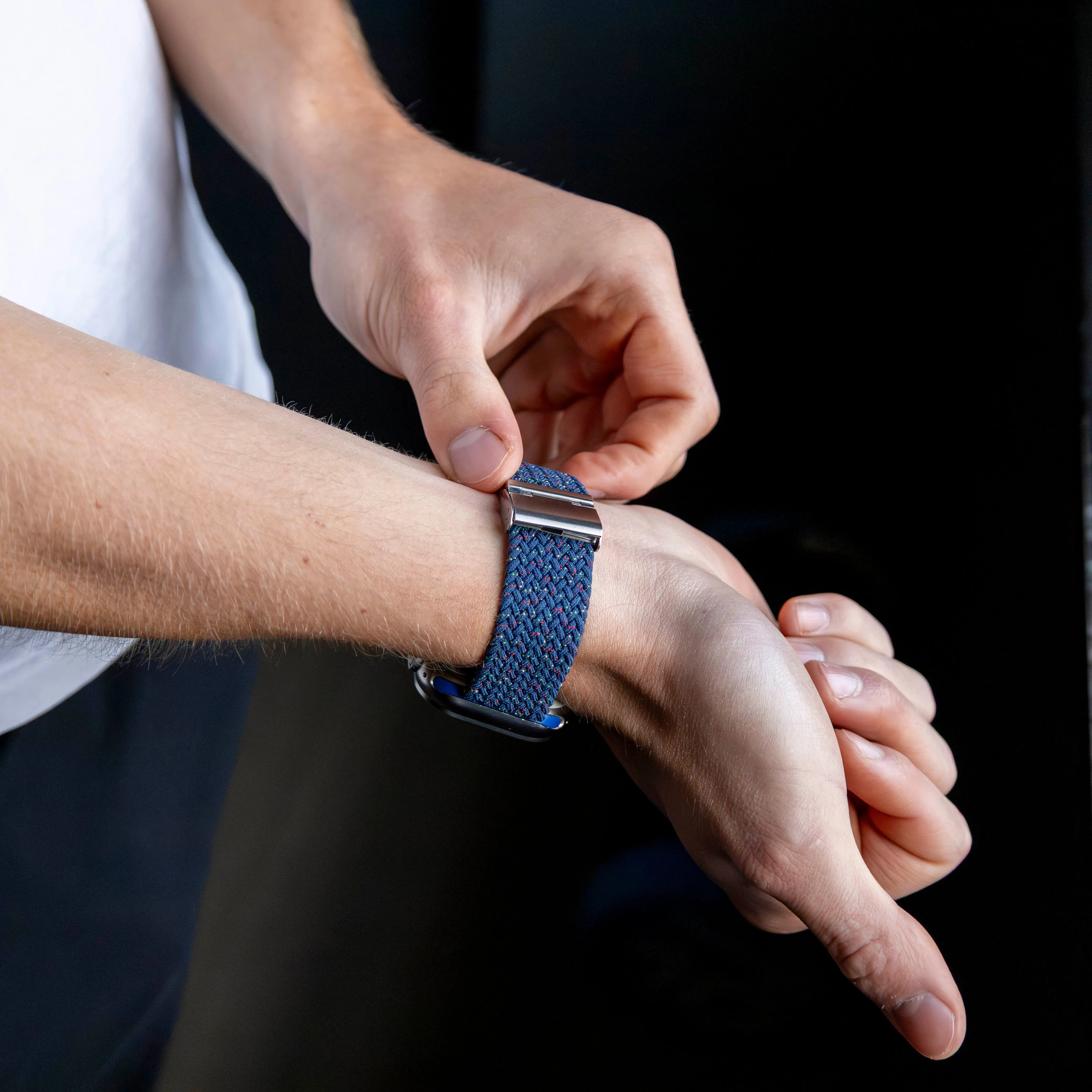 Apple Watch gevlochten bandje (grijs/blauw mix)