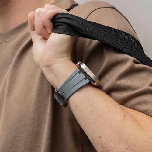Luxury Liquid Silicone Strap, dark grey with black, lifestyle photo