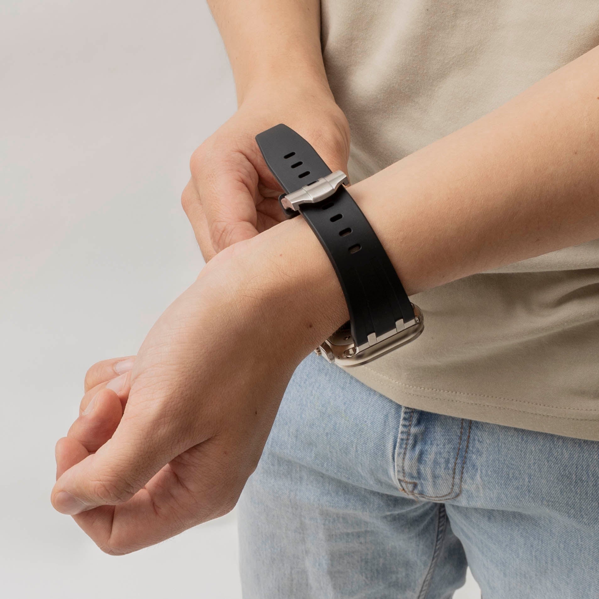 Apple Watch Ultra Luxury Liquid Silicone Strap (Black/Silver)