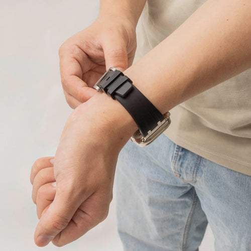 Silicone Strap 'Luxe Liquid', black with silver, lifestyle photo