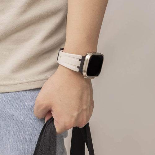 Silicone Strap 'Luxe Liquid', beige with black, lifestyle photo