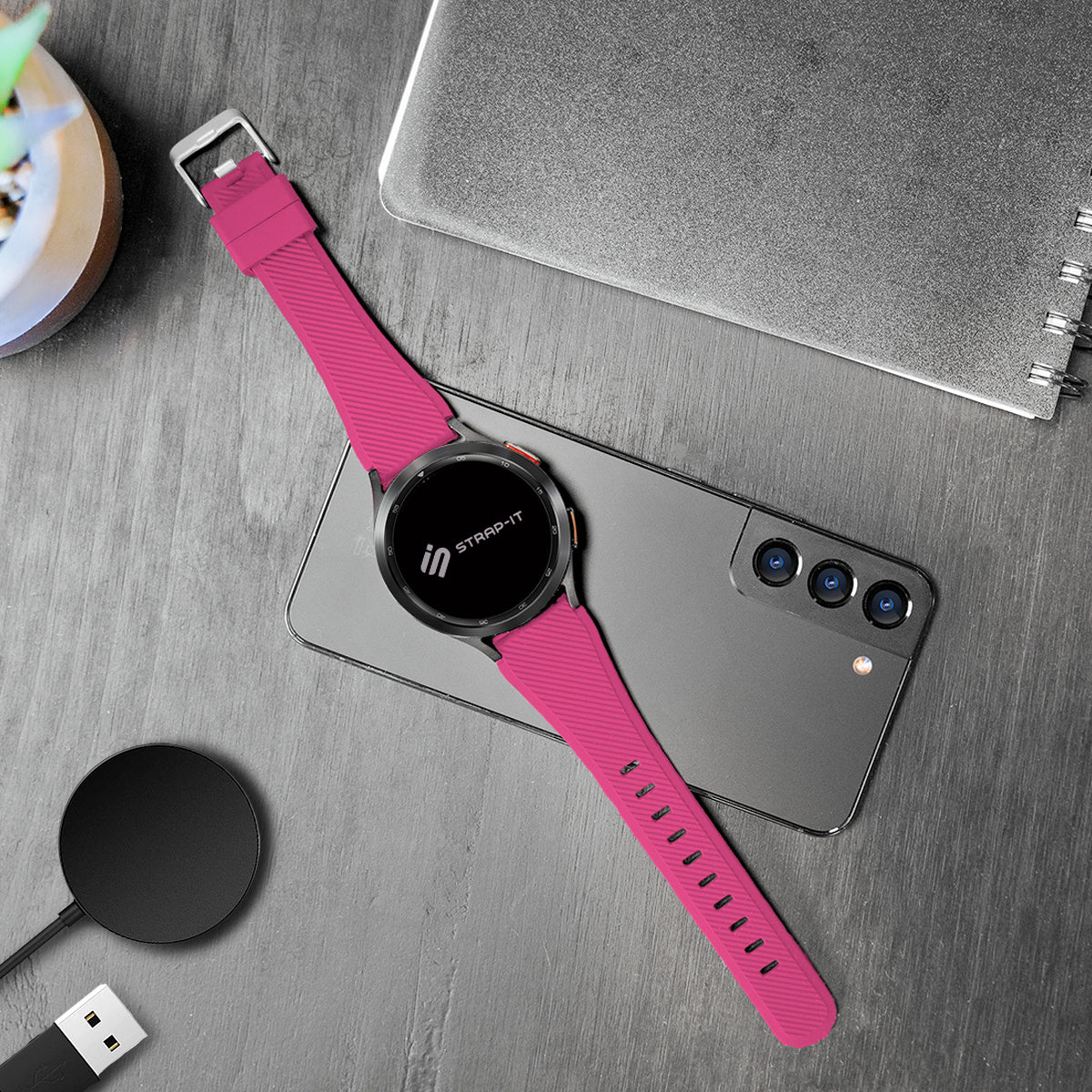 Withings ScanWatch Nova twill siliconen bandje (knalroze)