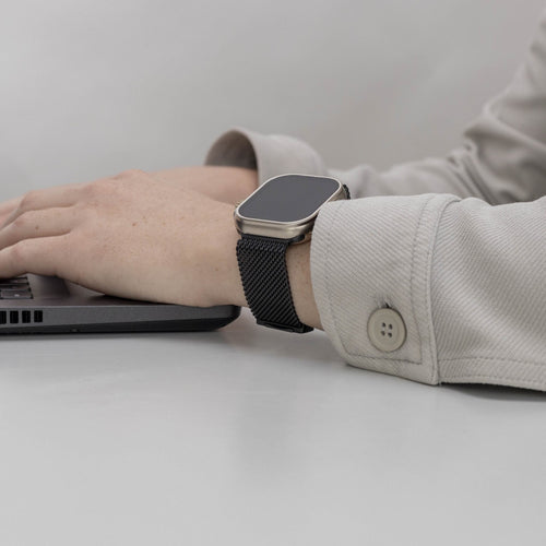 Titanium Milanese Strap, black, lifestyle photo