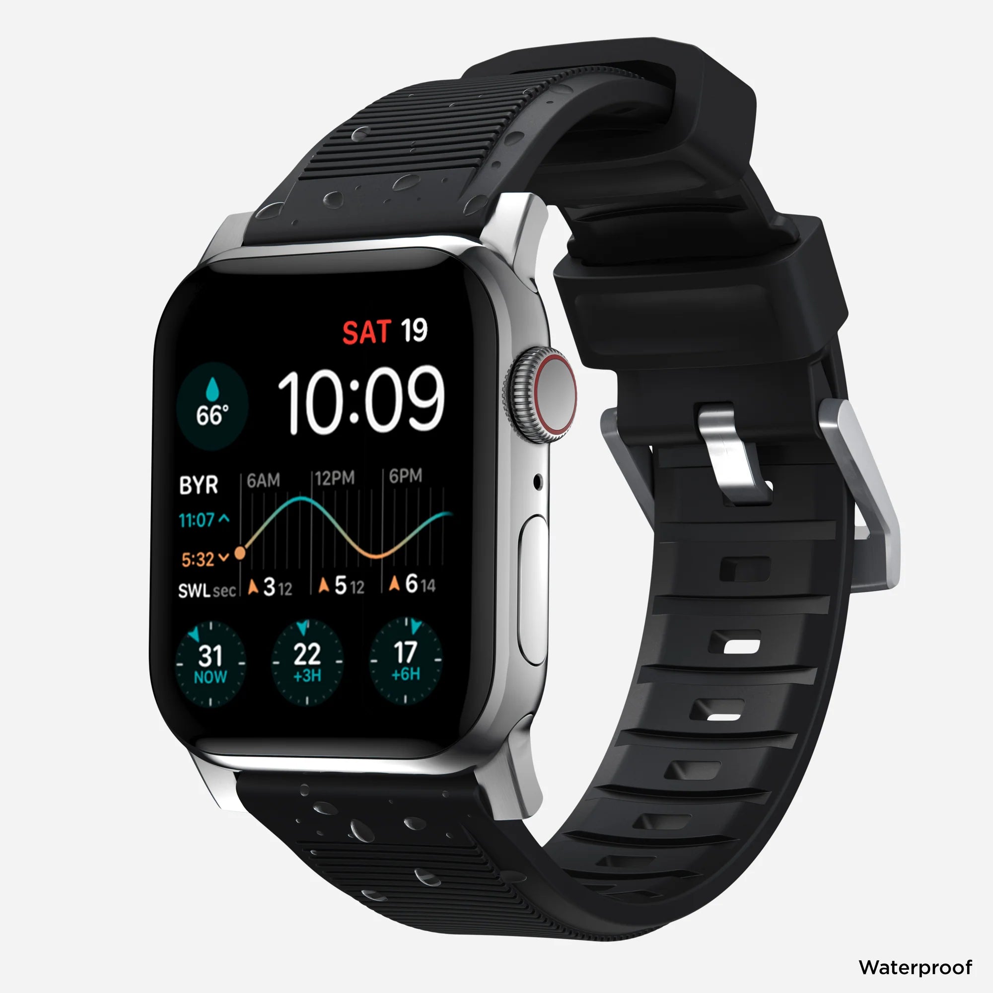 Nomad Rugged Apple Watch siliconen bandje (zwart/zilver)