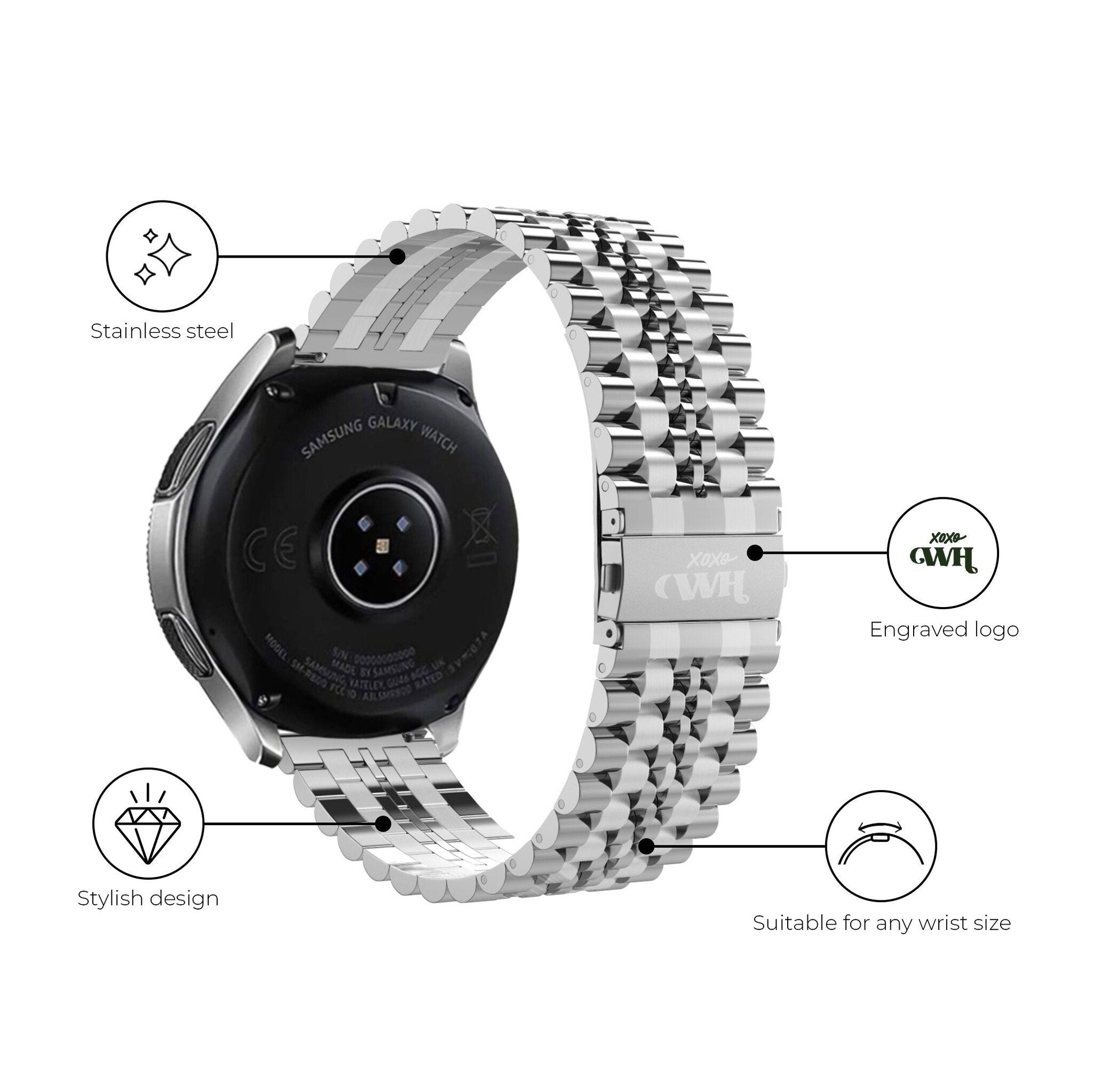 xoxo Wildhearts Huawei Watch 3 (Pro) stalen bandje (zilver) 