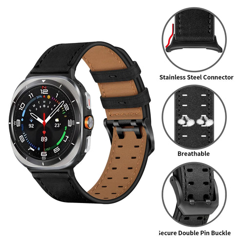 Samsung Galaxy Watch Ultra double pin leren band (zwart)