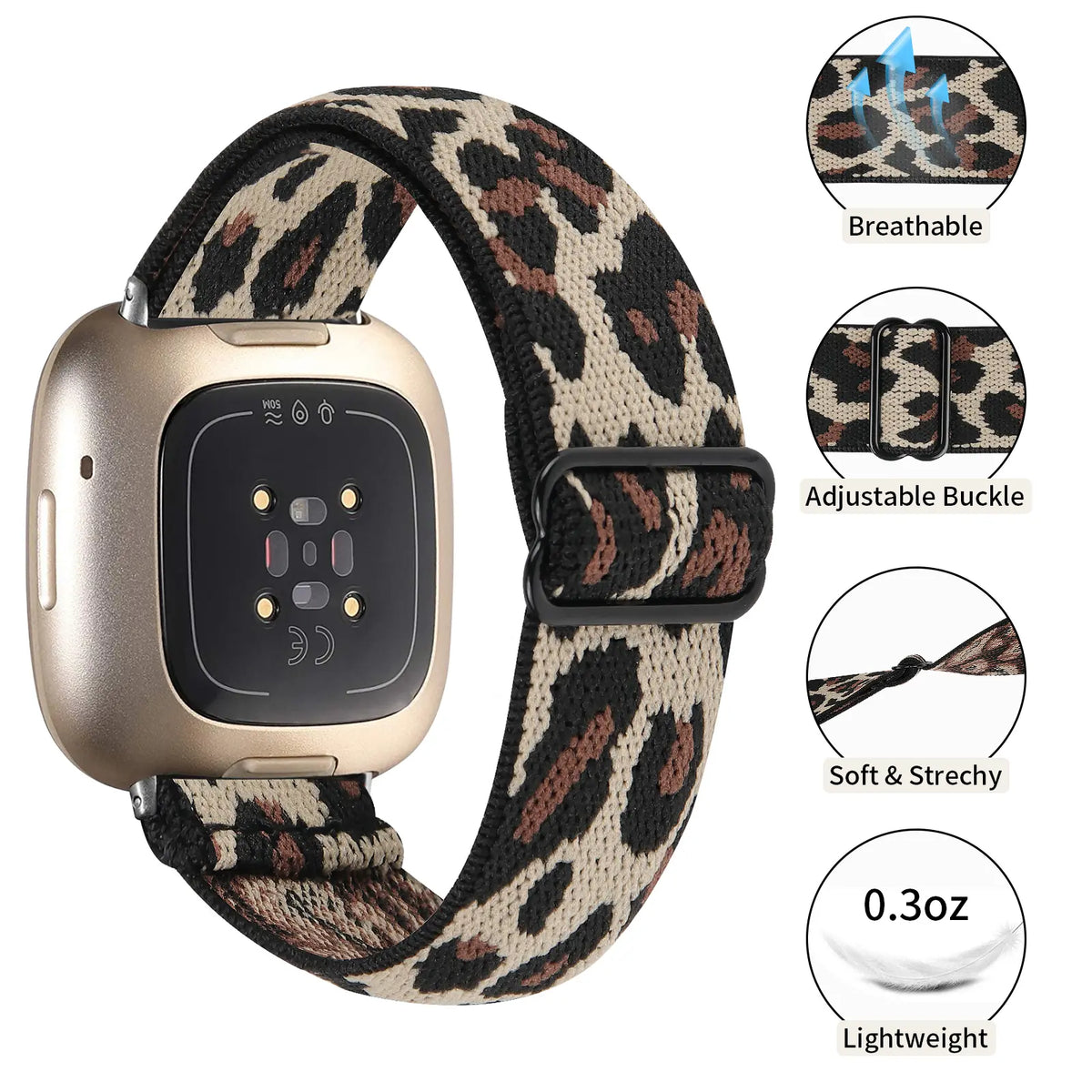Fitbit Sense elastisch bandje (luipaard)