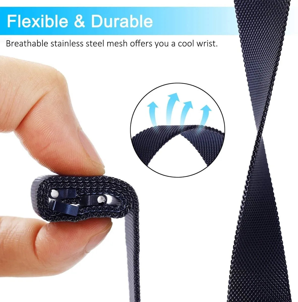 Milanese Strap, blue, infographic (USP banner)