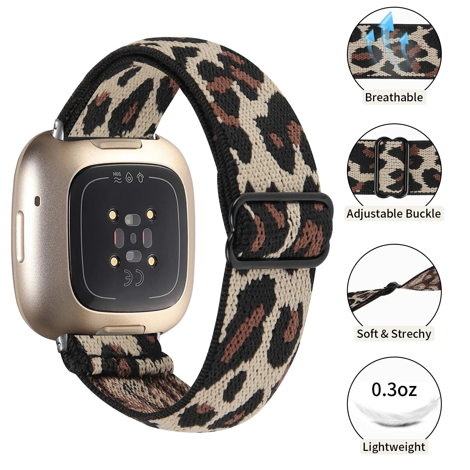 Fitbit Versa 3 Elastic Strap (Leopard)