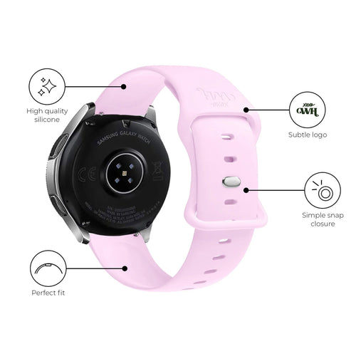 Silicone Strap, bright pink, infographic (USP banner)