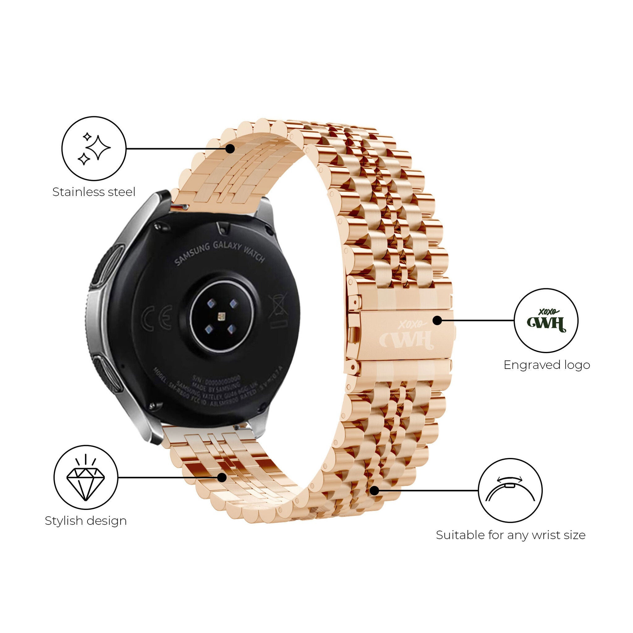 xoxo Wildhearts Samsung Galaxy Watch 42mm stalen bandje (rosé goud)
