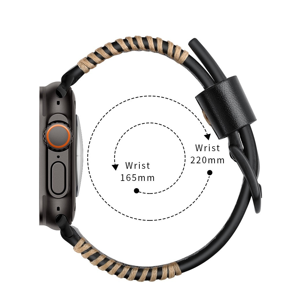 Apple Watch Ultra stitched leren band (zwart)