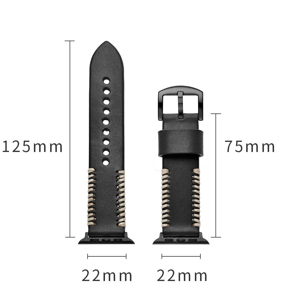 Apple Watch Stitched leren band (zwart)
