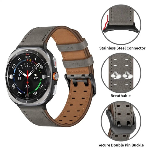 Samsung Galaxy Watch Ultra 2 Double Pin Leather Strap (Grey)