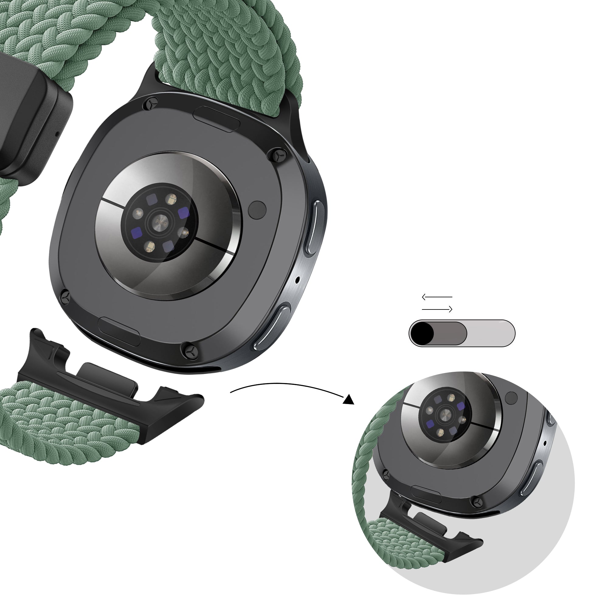 Bandz Samsung Galaxy Watch 8 - 44mm magnetisch geweven bandje (dennengroen)